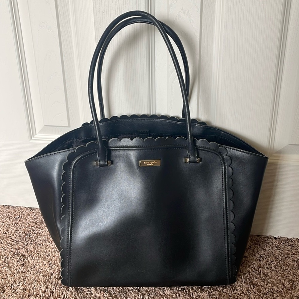 Kate Spade scalloped black leather tote